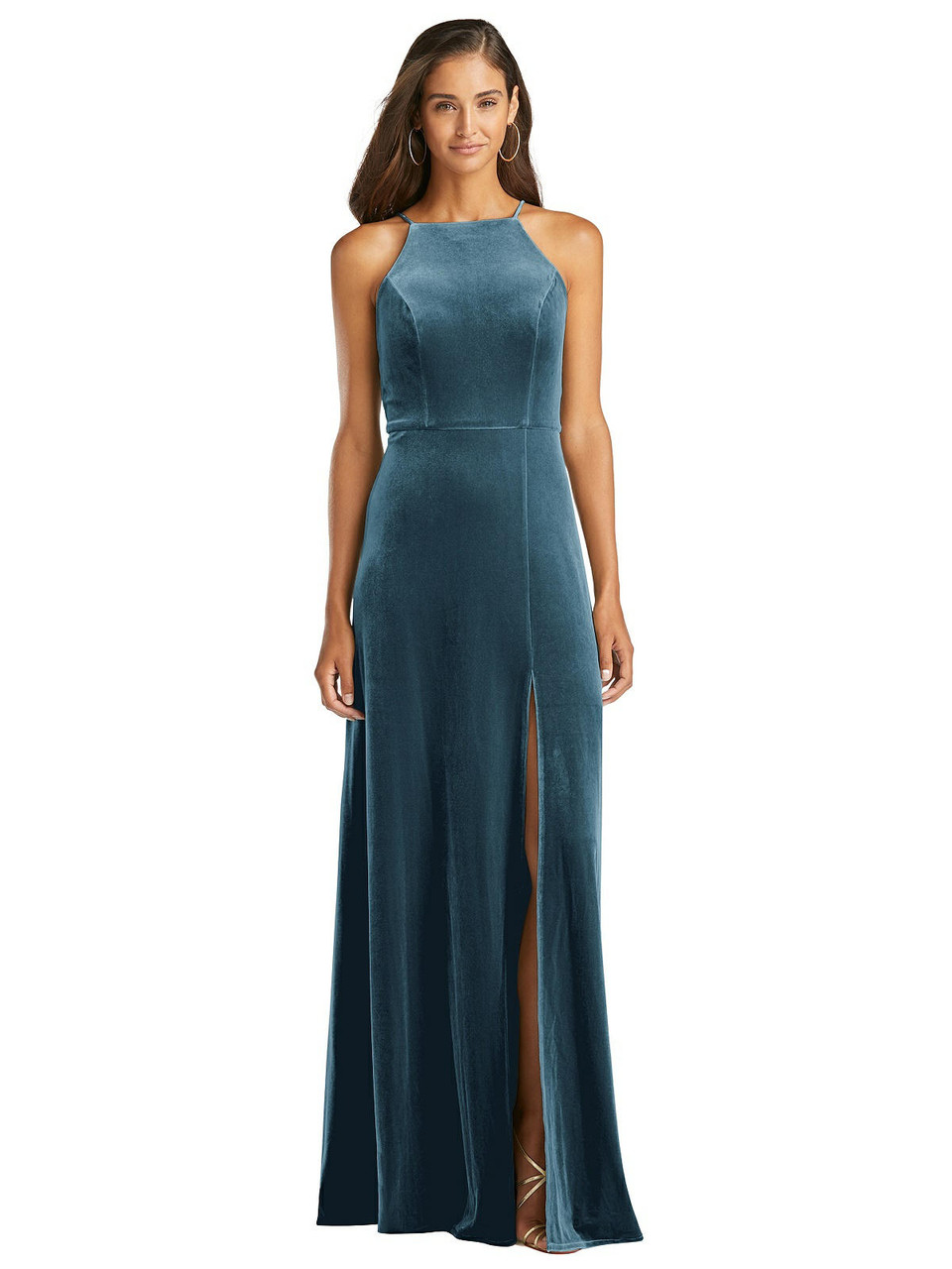 LB021 Velvet Halter Maxi Dress ...